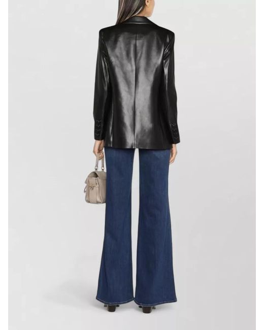 Alice + Olivia Black Tailored Faux Leather Blazer Single Breasted