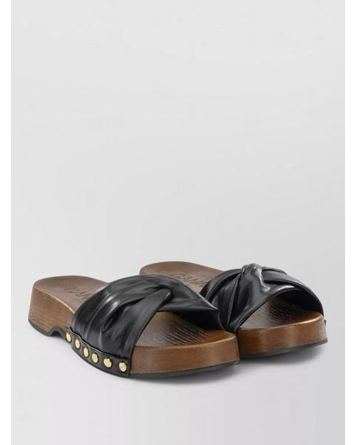Ganni Gray Tia Fairy Studded Wooden Sole Slides