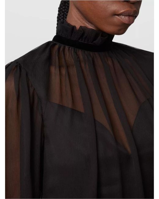 Nina Ricci Black Silk High-Neck Long-Sleeve Knee-Length Dress