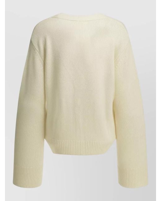 Lisa Yang Natural Cropped Knit Top Long Sleeves V Neck