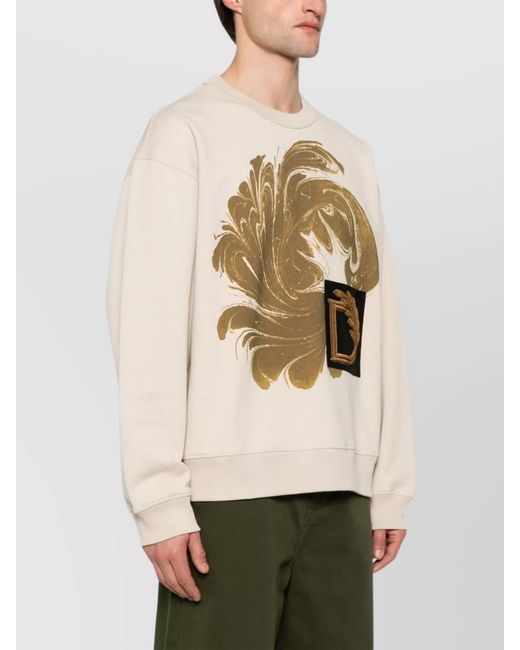 Dries Van Noten Natural Cotton Graphic Print Long-Sleeve Sweater for men
