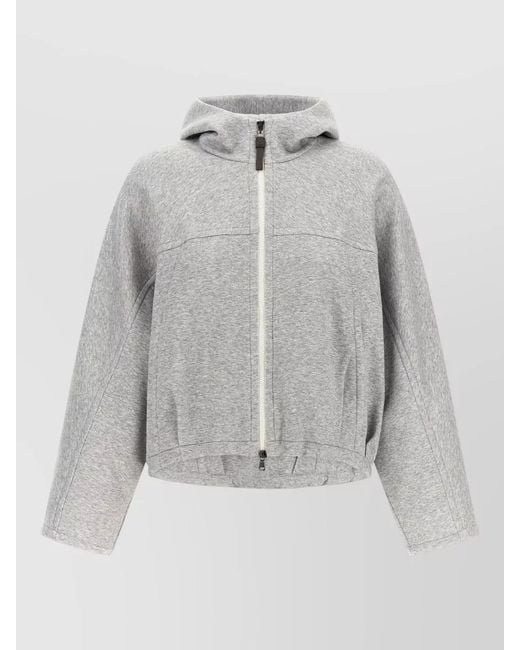 Brunello Cucinelli Gray Hooded Cropped Knit Jacket Relaxed Fit