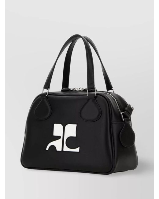 Courreges Black Reedition Structured Leather Handbag With Top Handles