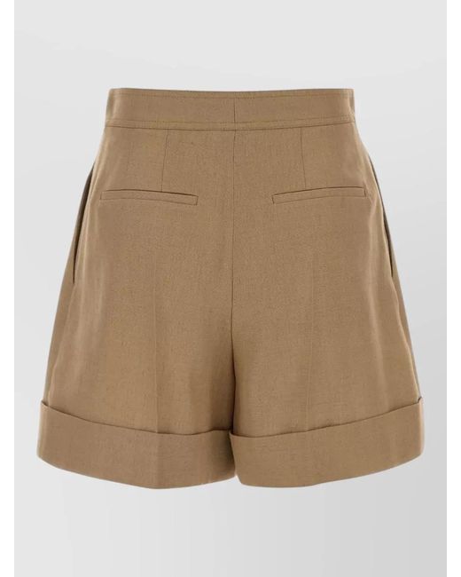Valentino Garavani Natural Viscose Blend Tailored Shorts Pleats Buttons