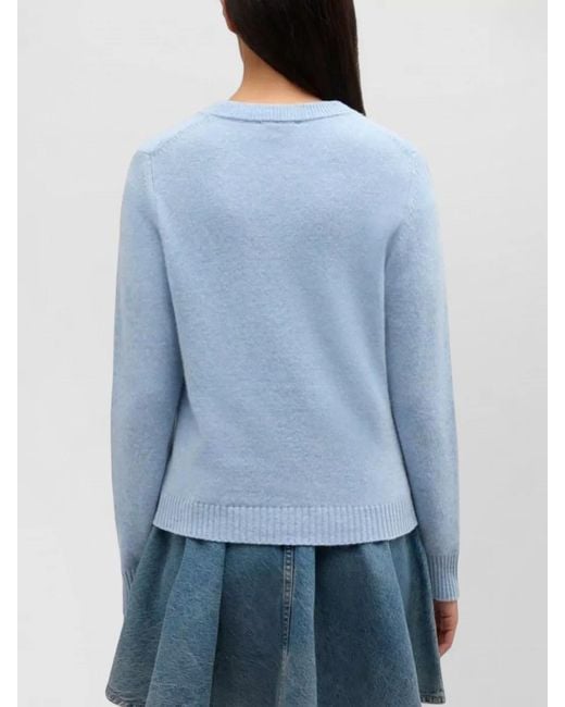 Ganni Blue Ribbed Wool Graphic Crewneck Jumper