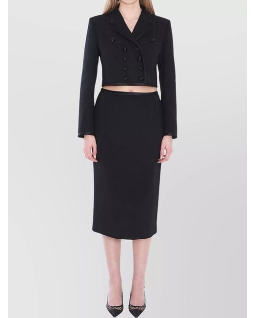 Dolce & Gabbana Black Silk Wool Midi Pencil Skirt
