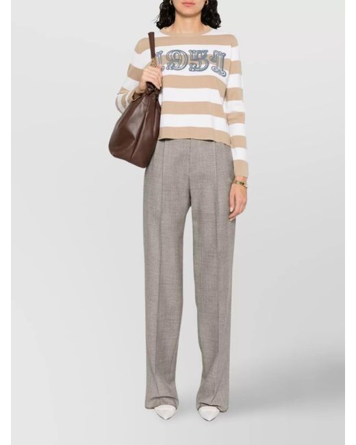Max Mara White Striped Wool Crew Neck Sweater