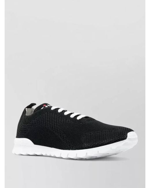 Kiton White Sneakers Round Toe Calfskin Cotton Blend for men
