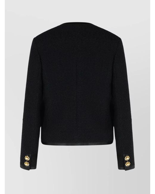 Dolce & Gabbana Black Silk Wool Cropped Single-Breasted Bouclé Tweed Jacket