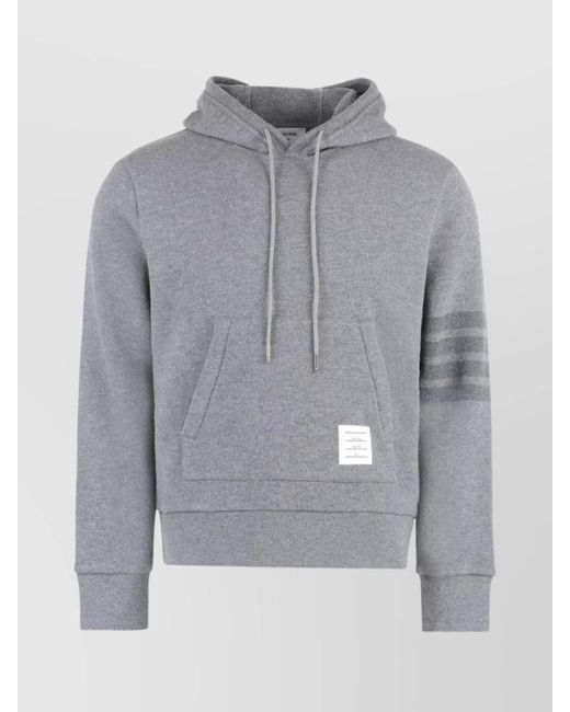 Thom Browne Gray Striped Knit Hoodie Tricolor Detail for men