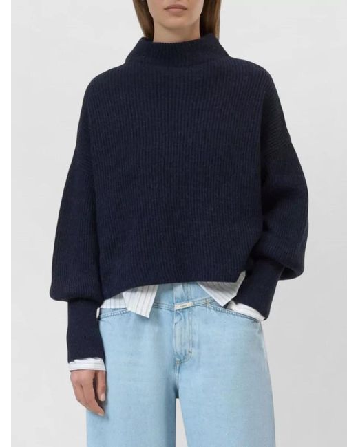 Closed Blue Wool Blend Jumper Cropped High Neck