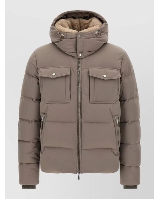 Moorer Brown Wool Cashmere Quilted Padded Bomber Jacket for men