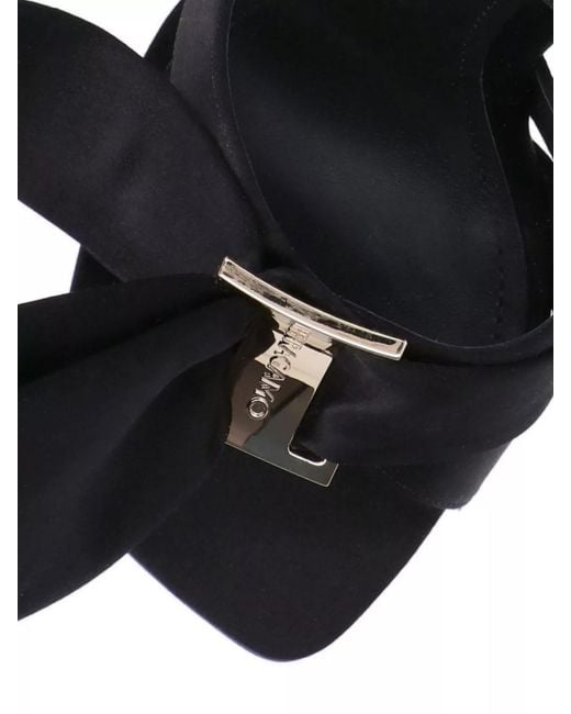 Ferragamo Black Heel Sandals With Bow Detail And Open Toe