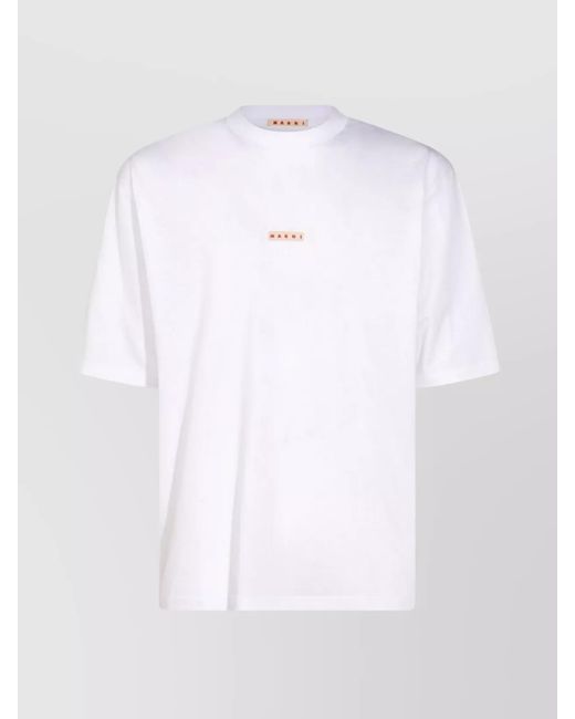Marni White Cotton Logo Embroidered Short Sleeve T-Shirt for men