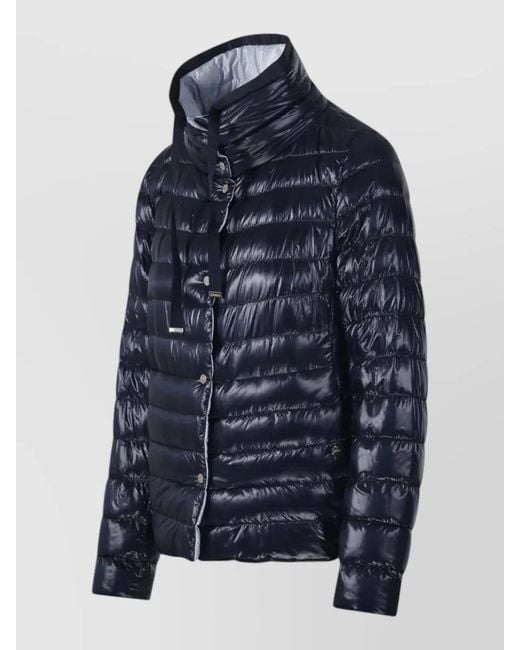 Herno Blue Down Reversible High Collar Puffer Jacket