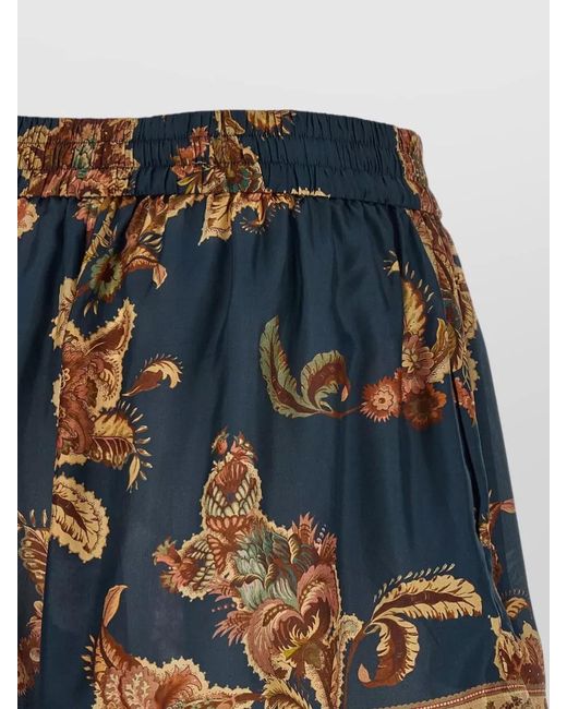 Zimmermann Blue Aster Shorts Elastic Waistband Floral Trim Pockets