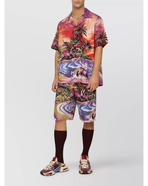 Dolce & Gabbana Multicolor Cotton Graphic-Print Mid-Rise Wide-Leg Bermuda Shorts for men
