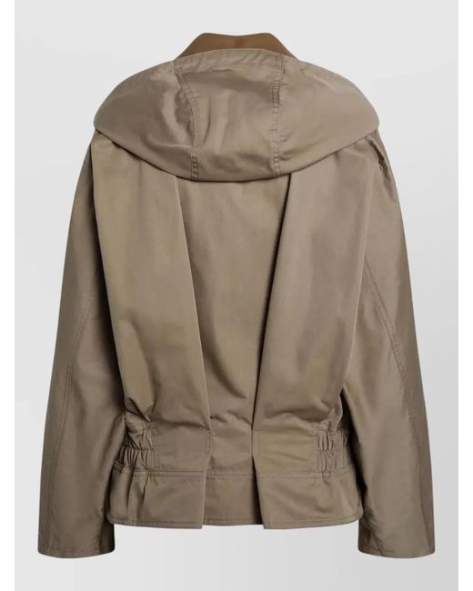 Fendi Brown Hooded Jacket Long Sleeves Buttoned Collar