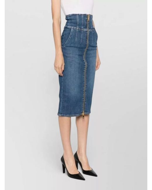 Elisabetta Franchi Blue High Waist Denim Midi Pencil Skirt