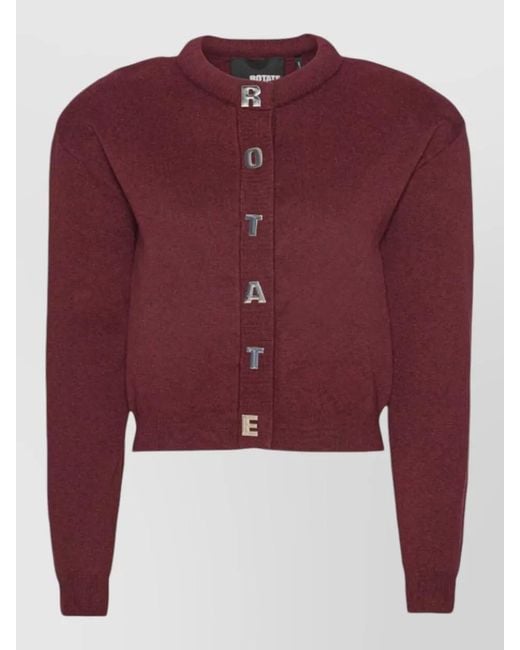 ROTATE BIRGER CHRISTENSEN Red Cropped Cardigan Featuring Graphic Letters Design