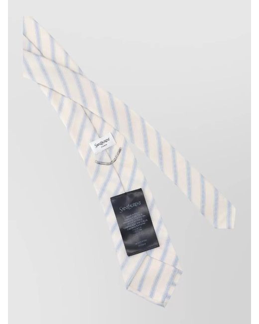 Saint Laurent White Striped Standard Length Silk Tie for men