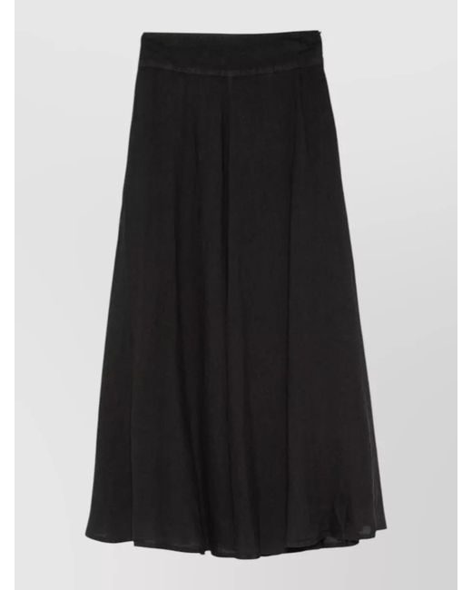 120% Lino Black High Waist Flared Long Linen Skirt