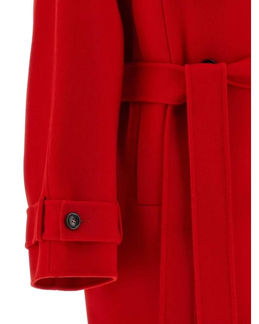 Sportmax Red Bouquet1234 Trench Coat Belted Epaulettes