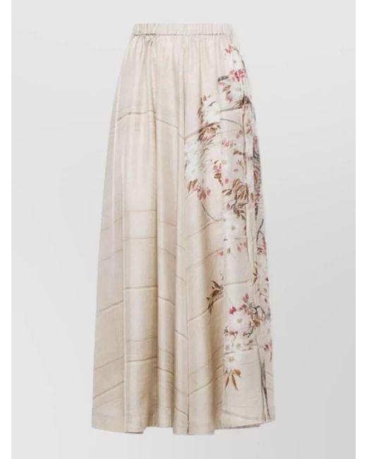 Pierre Louis Mascia Natural Silk Skirt Floral Pattern Maxi Length