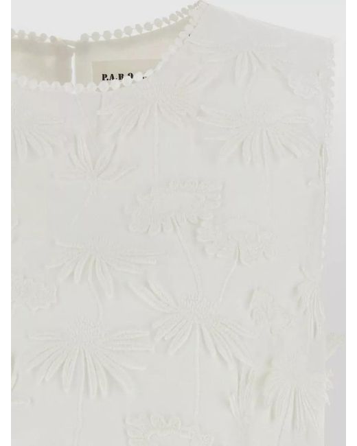 P.A.R.O.S.H. White Cubo26 Blouse Sleeveless Round Neck Embroidery