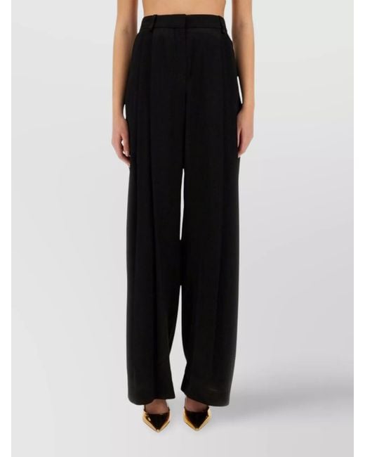 Nina Ricci Black Silk Wide-Leg Pleated Trousers