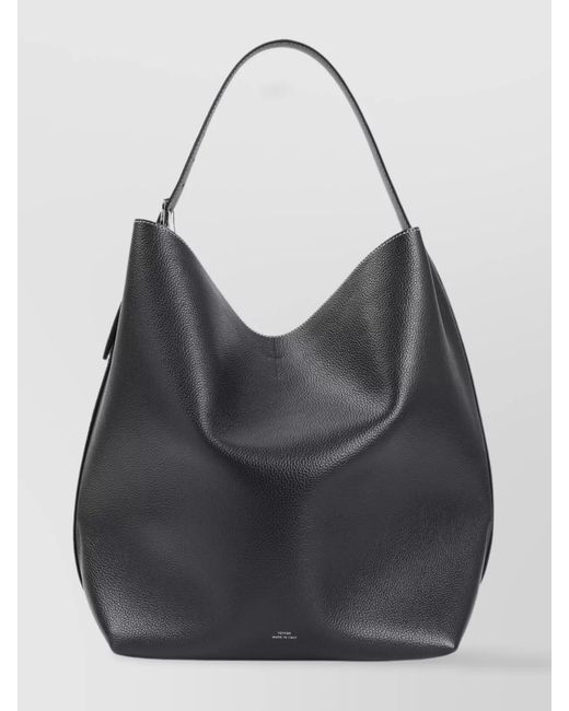 Totême Black Belted Leather Tote Bag With Stitching