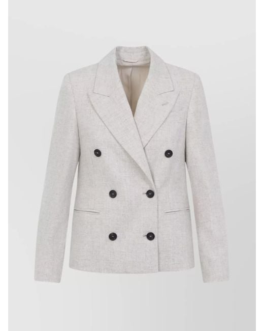 Brunello Cucinelli White Double Breasted Wool And Cashmere Jacket