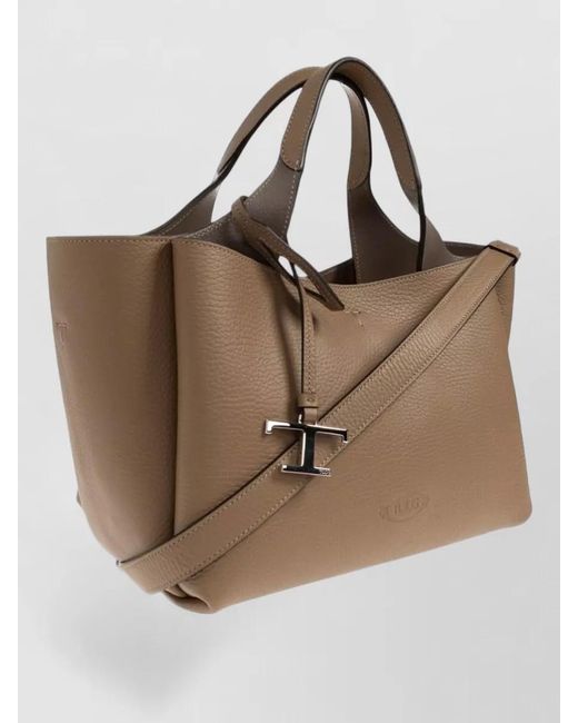 Tod's Brown T Mini Leather Tote Bag Detachable Strap