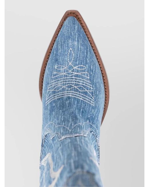 Sonora Boots Blue Denim Calf-Length Texan Boots
