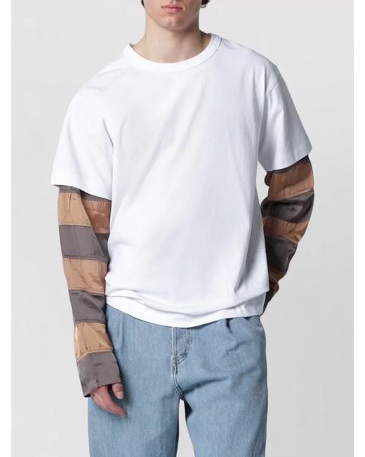Dries Van Noten White Striped Sleeve T-Shirt for men