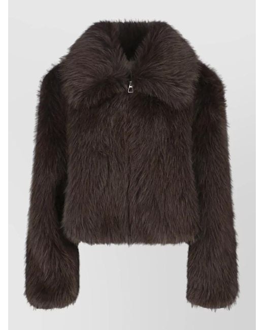 Frankie Shop Black Cropped Faux Fur Coat Long Sleeves