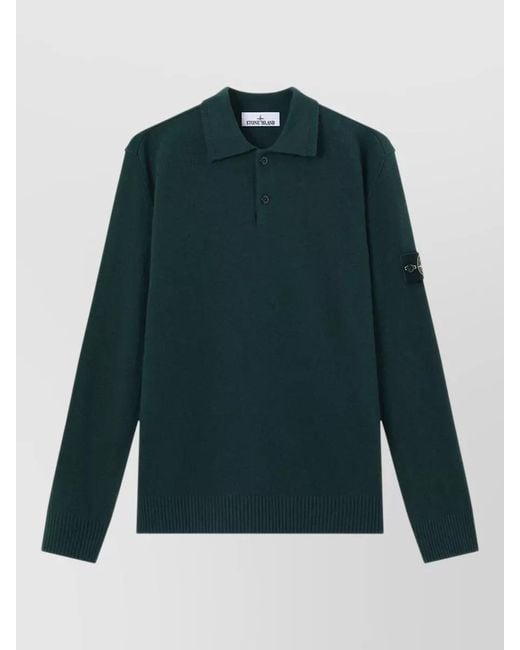 Stone Island Green Wool Polo Sweater for men