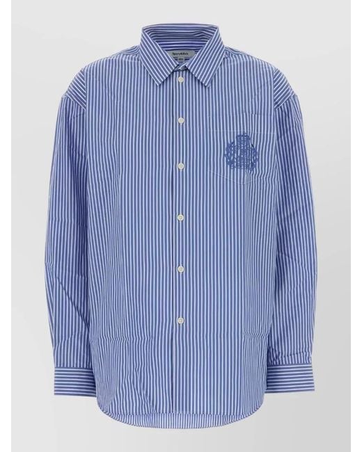 Sporty & Rich Blue Striped Poplin Shirt Chest Pocket Long Sleeves for men