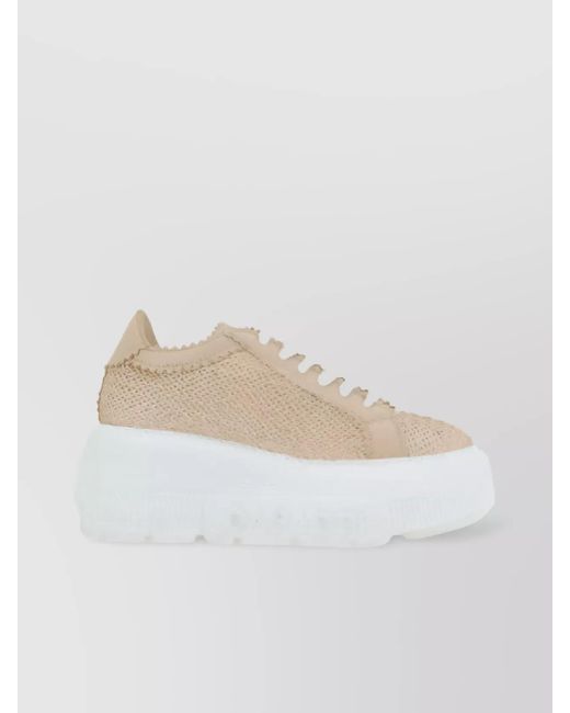 Casadei White Platform Sole Sneakers Featuring Woven Texture