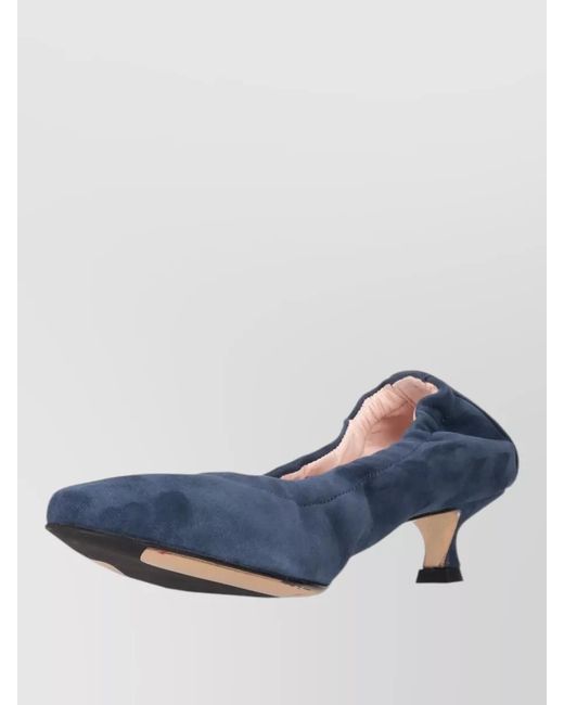 LA ROSE Blue Pointed Toe Kitten Heel Pumps Suede Finish