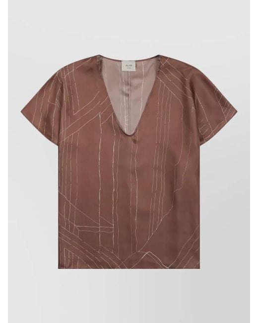 Alysi Brown Foundation Top Geometric Regular Fit V Neck