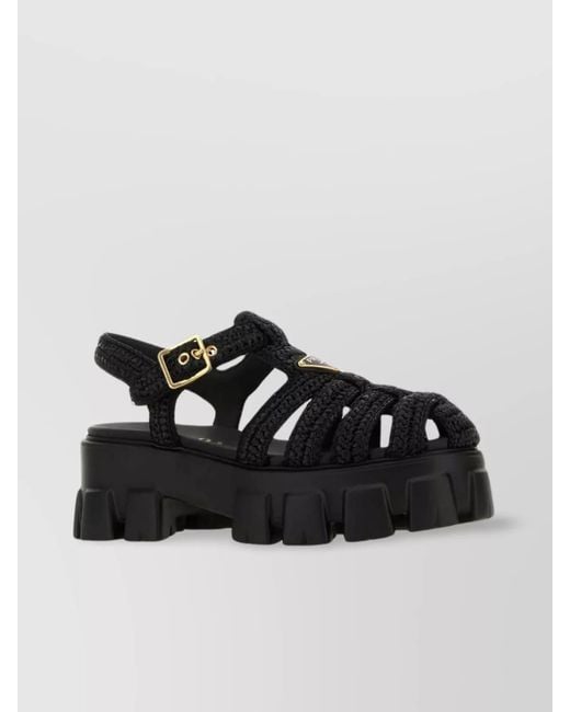 Prada Black Raffia Sandals