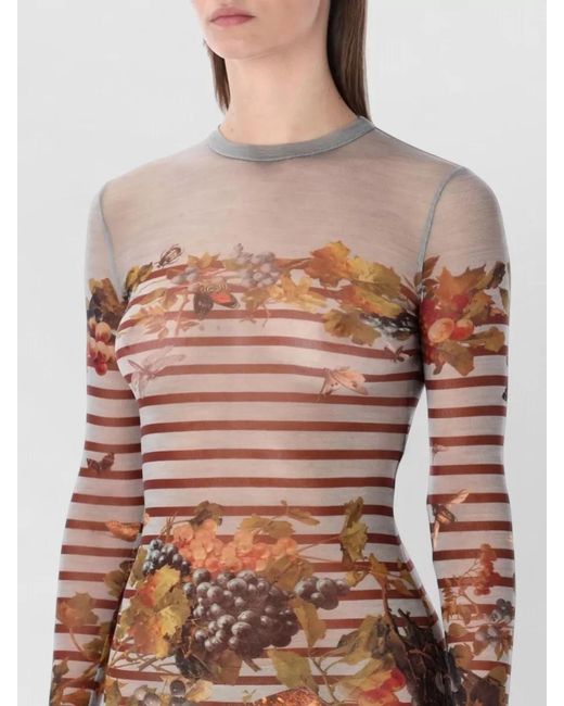 Jean Paul Gaultier Multicolor Printed Mesh Long-Sleeve Maxi Dress