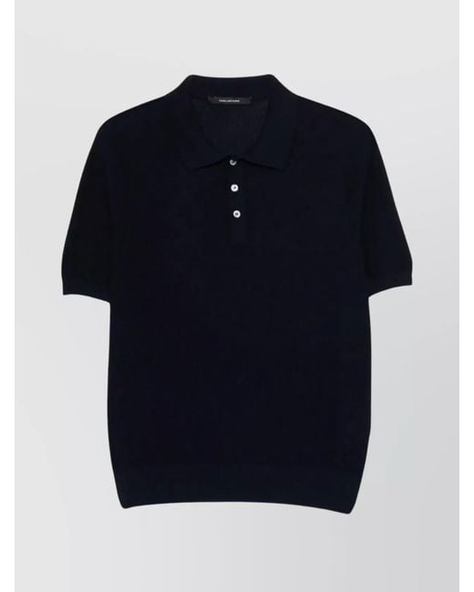 Tagliatore Blue Polo Shirt Ribbed Trim for men