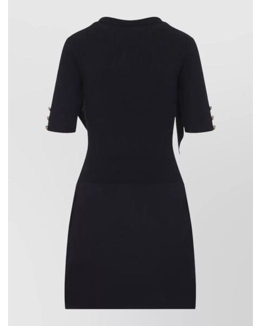 Elisabetta Franchi Black Knit Dress Scarf Detail Buttons