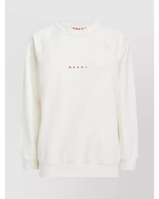 Marni White Ribbed Cotton Crew Neck Sweatshirt