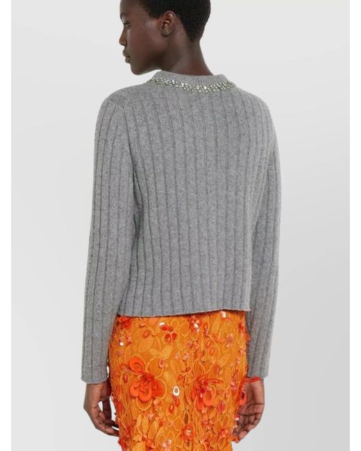 Gucci Gray Ribbed Wool Cashmere Long-Sleeve Open Cardigan