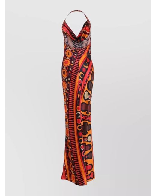 Emilio Pucci Red Long Satin Halterneck Maxi Dress Soleil