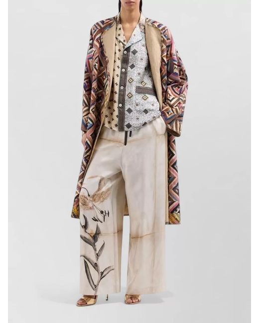Pierre Louis Mascia Natural Silk Trousers Floral Print Wide Leg