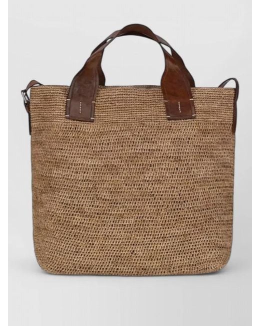 IBELIV Brown Raffia Shoulder Bag Dual Handles Leather